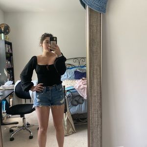 Black square neck flattering top